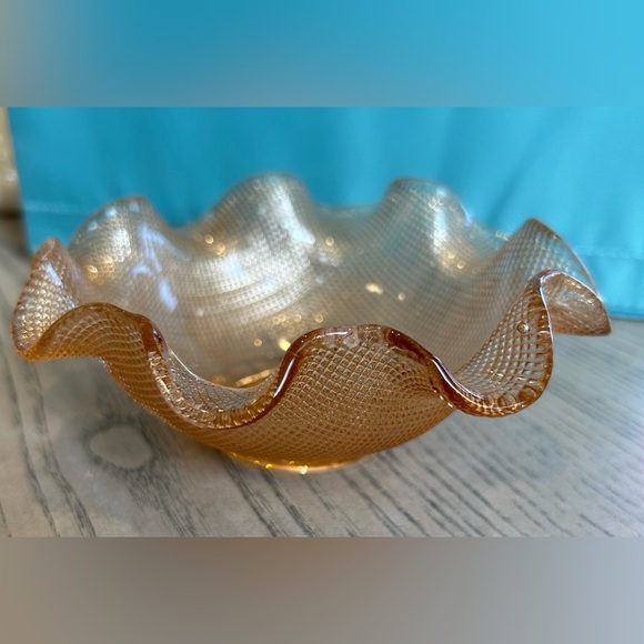 COLONY Italian Vintage Waffle Glass Dessert Bowl w/Ruffled Edge - Picture 1 of 6